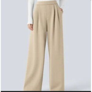 Halara High Waisted Side Pocket Wide Leg Work Pants Sz Medium Regular Beige